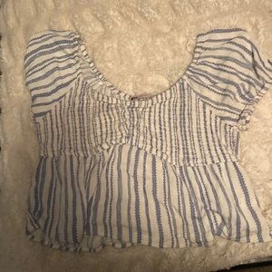 Blue and white striped cropped top